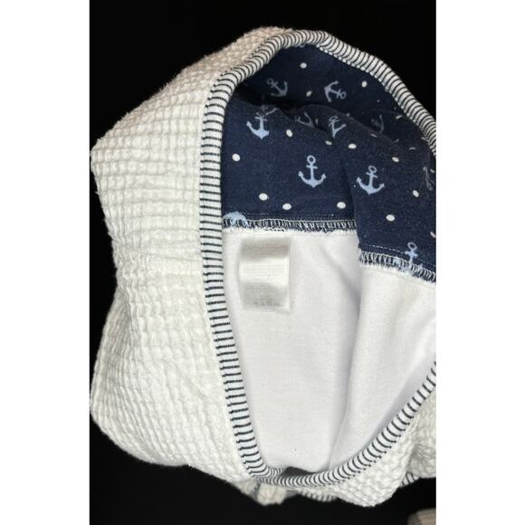 NAUTICA 3-piece Bathrobe Set | Baby 6-9 M | White With Navy Strip Trim - Picture 3 of 6